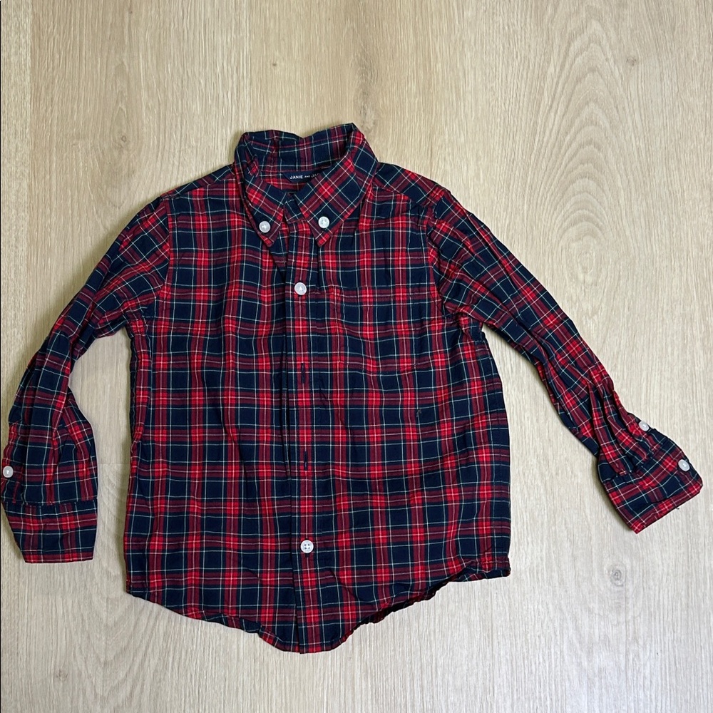 Janie and Jack Red and Blue Plaid Button Down Shirt Boy’s 2T
